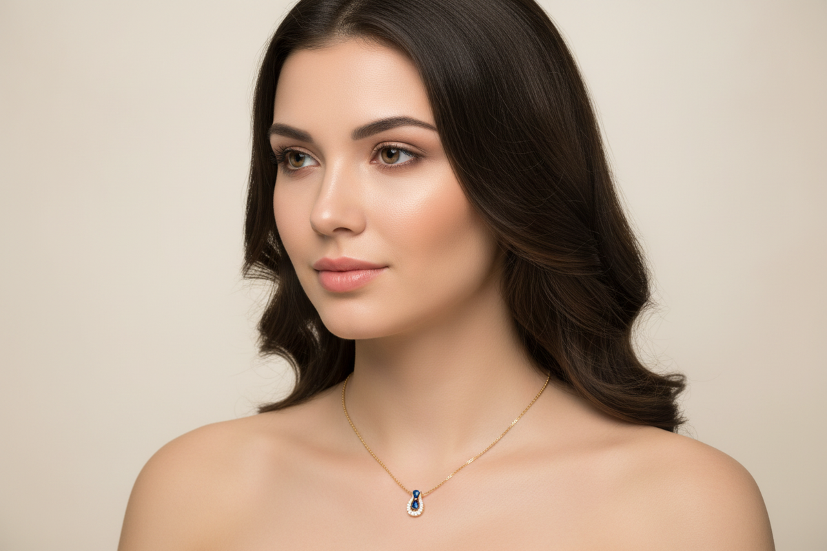 Blue Sapphire Pendant on Woman