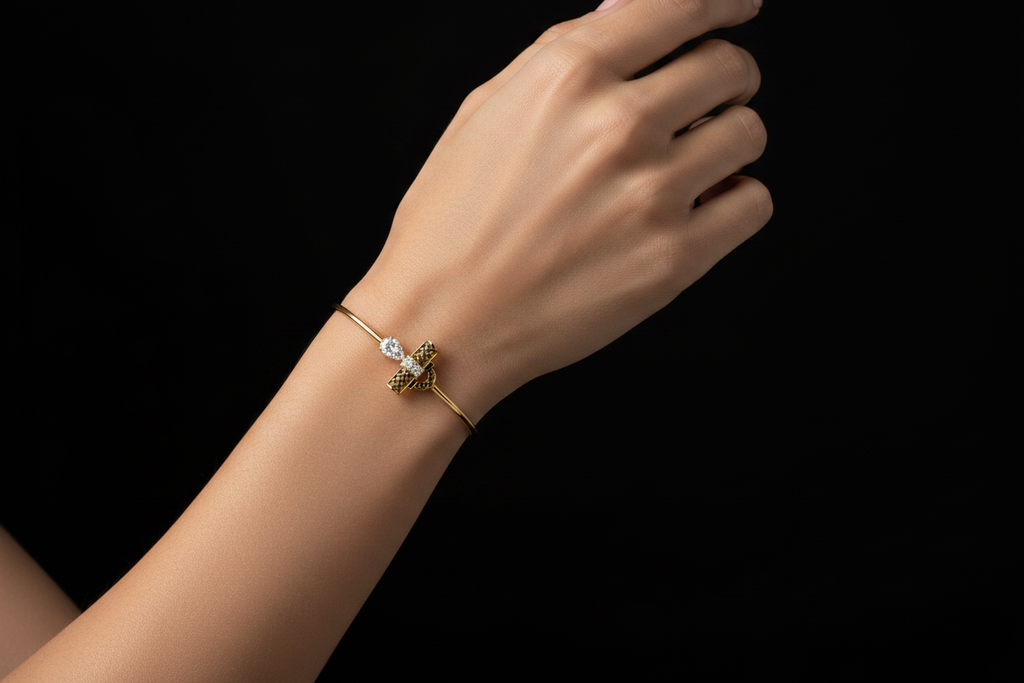 Gold Bar Bracelet on Woman's Hand