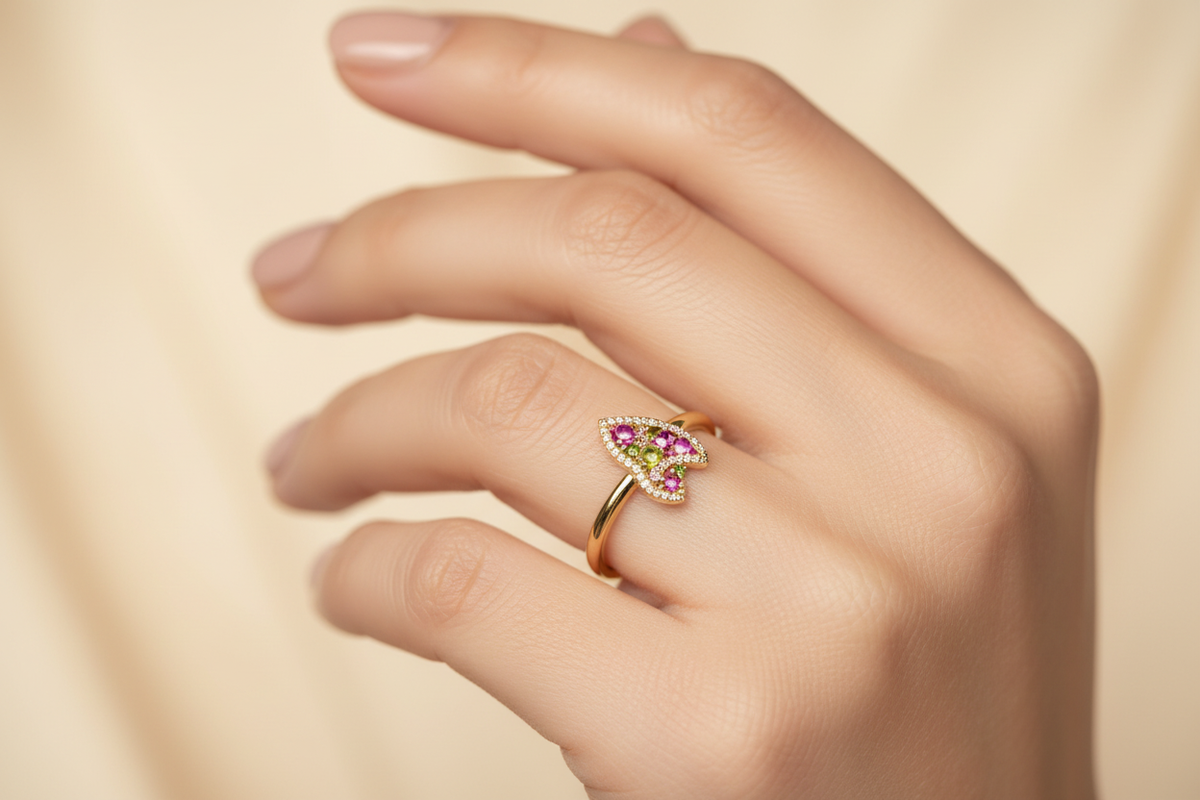 Leaf Ring on Woman's Finger